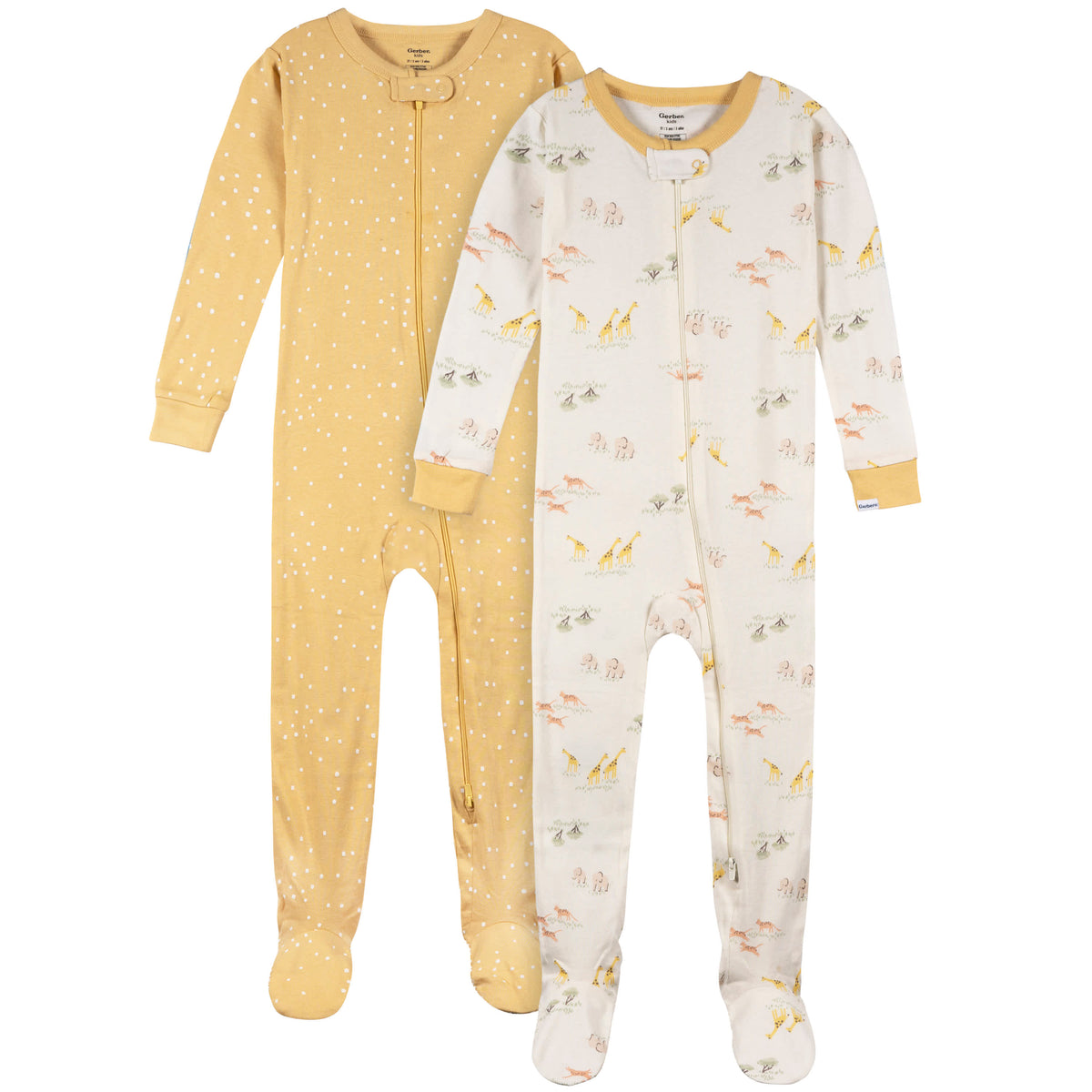 2-Pack Baby & Toddler Neutral Safari Snug-Fitting Footed Pajamas