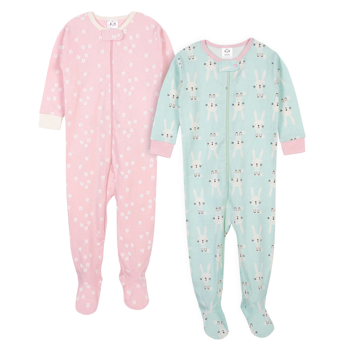 2-Pack Organic Baby Girls Bunny Snug Fit Footed Pajamas