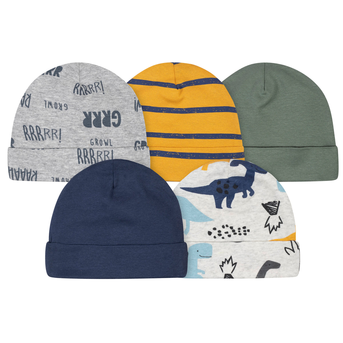 5-Pack Baby Boys Dino Caps