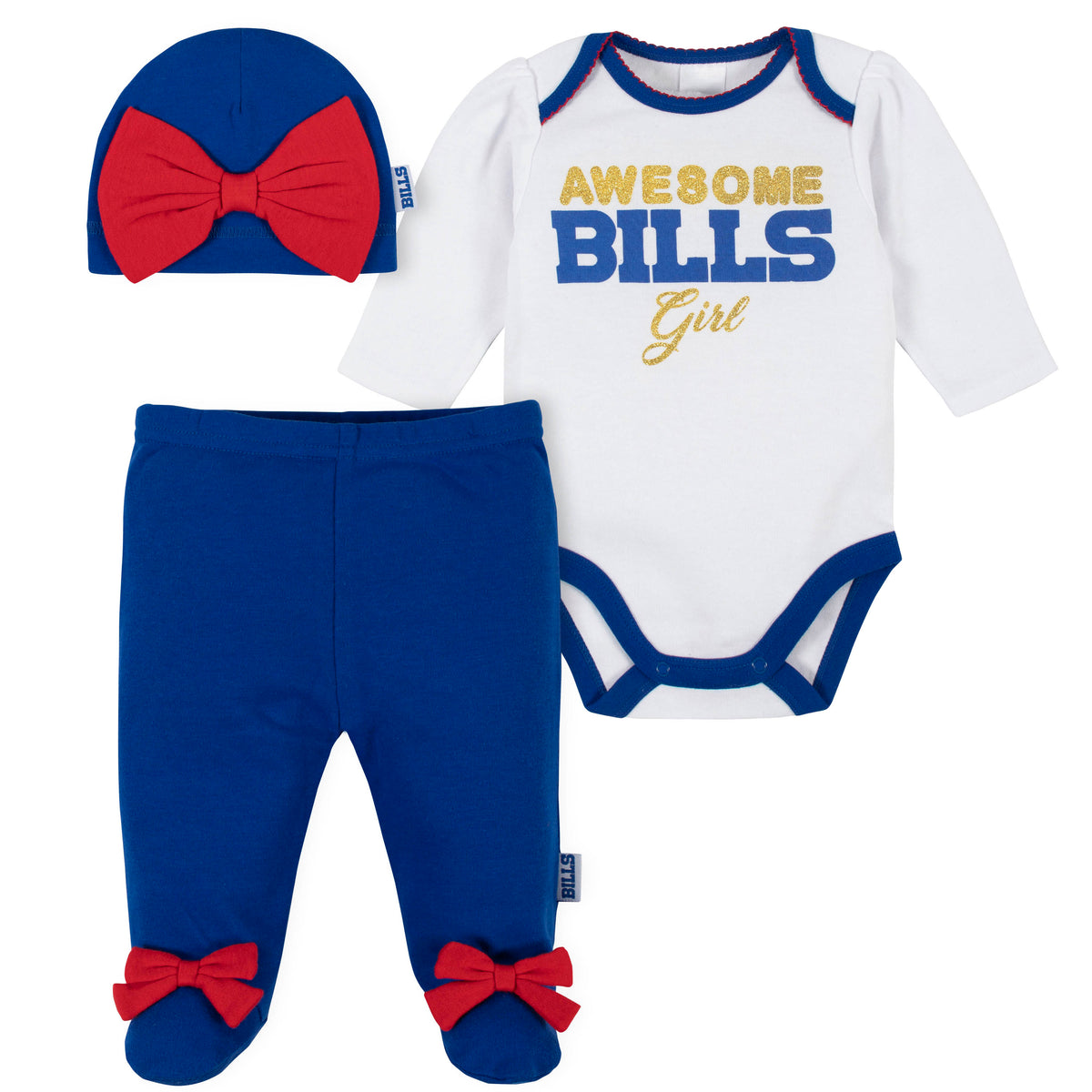 3-Piece Buffalo Bills Bodysuit, Pant, and Cap Set