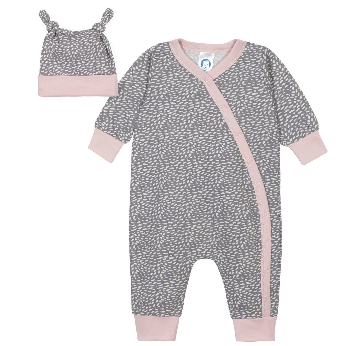 2-Piece Baby Girls Bunny Coverall and Cap Set