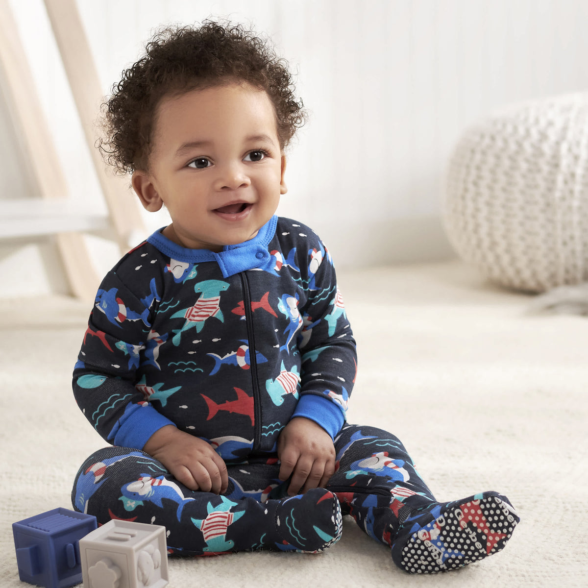 2-Pack Baby & Toddler Boys Shark Zone Snug Fit Footed Cotton Pajamas, view 2