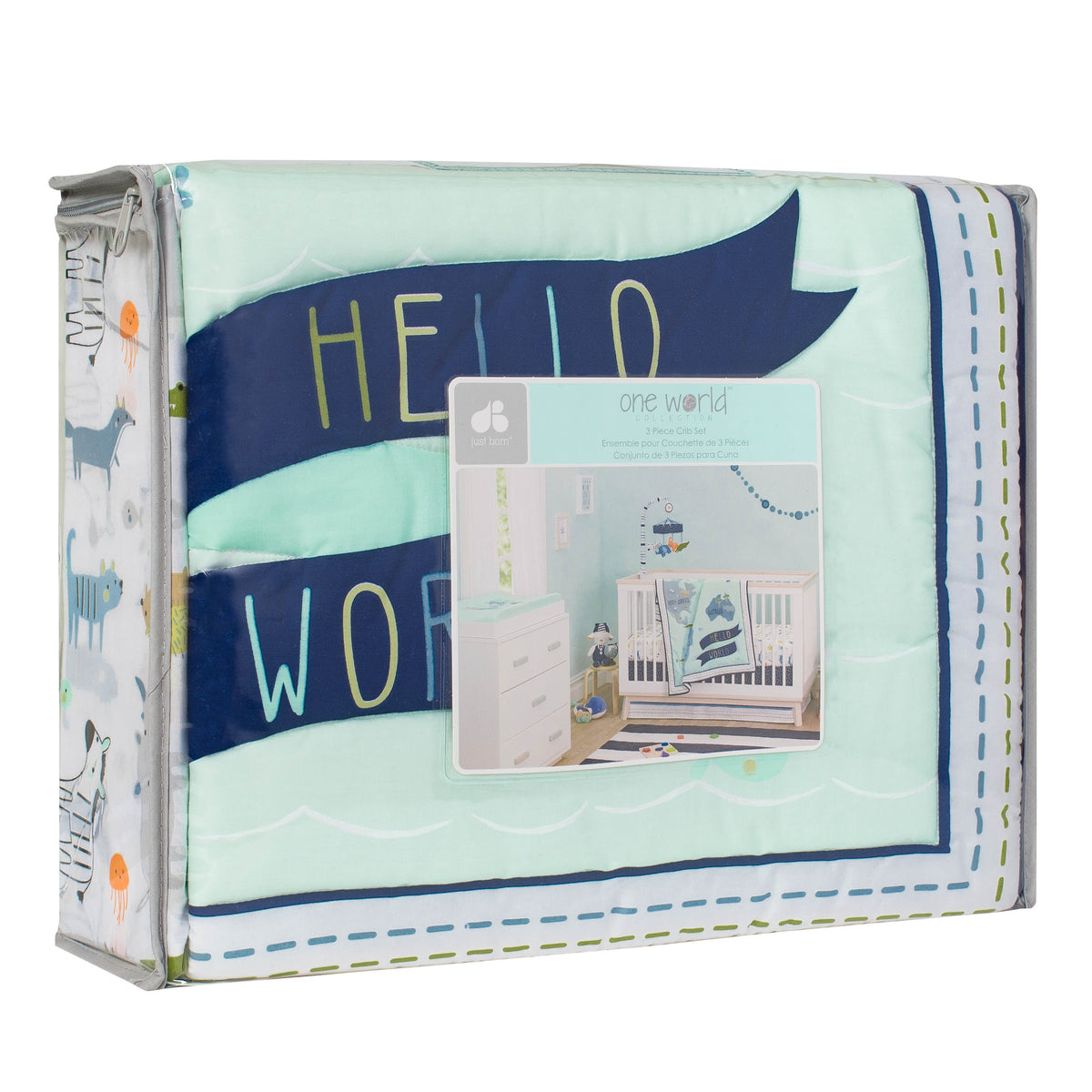 3-Piece Baby Boys Hello World Bedding Set
