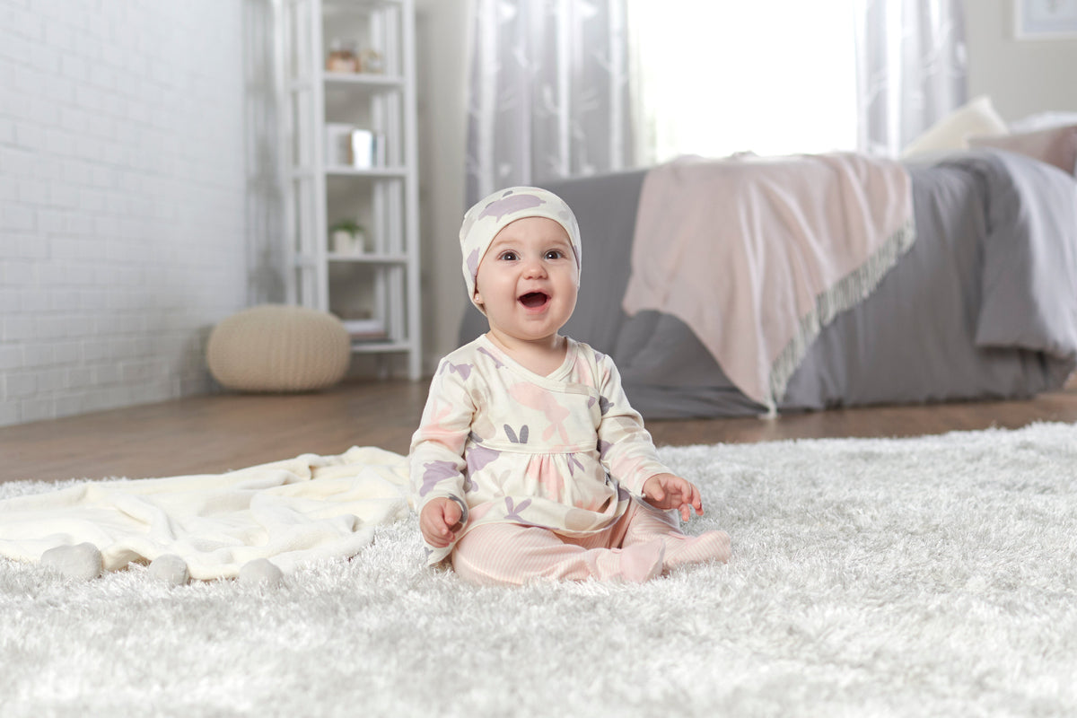3-Piece Baby Girls Bunny Shirt, Footed Pant, and Cap Set, view 3