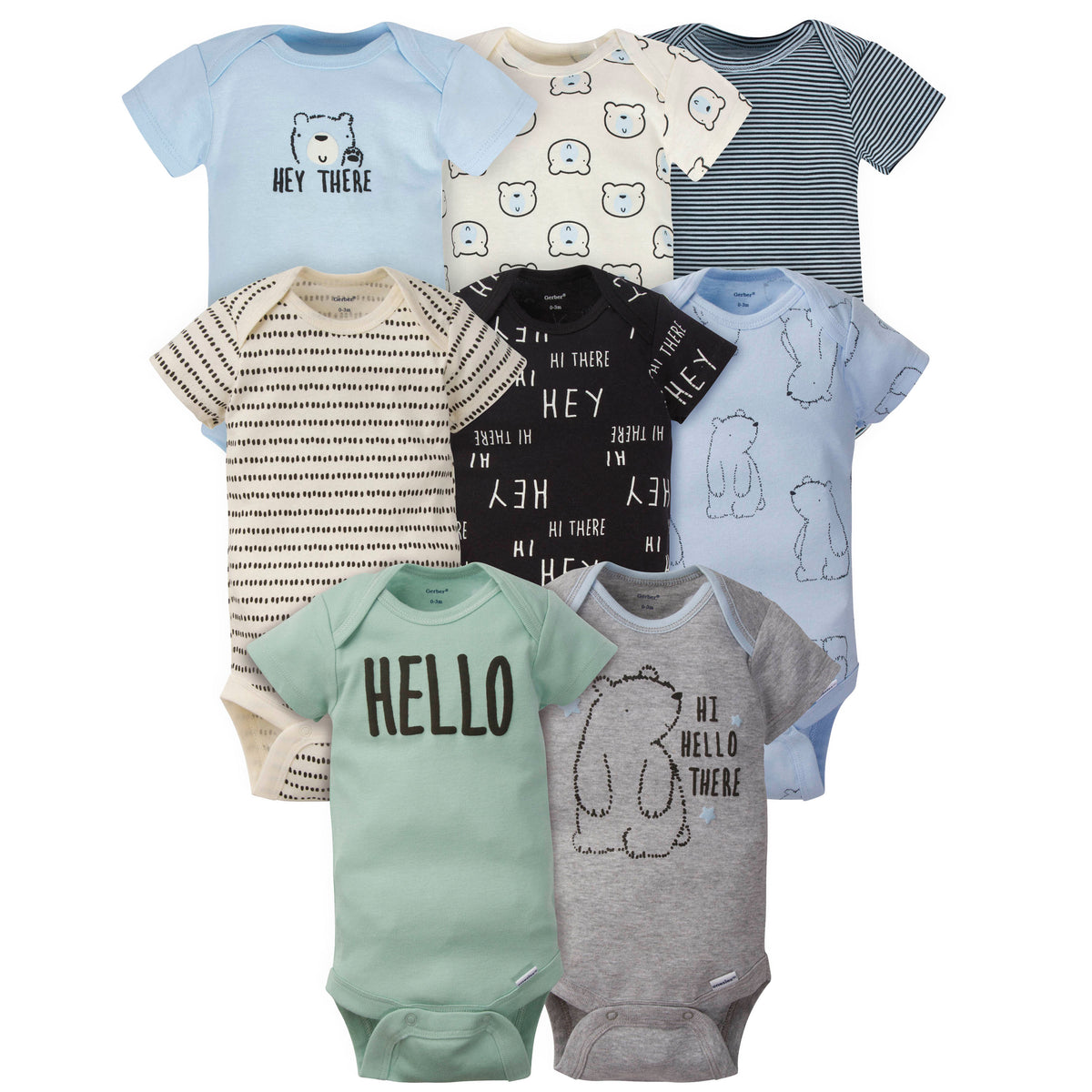 8-Pack Baby Boys Bear Short Sleeve Onesies Bodysuits