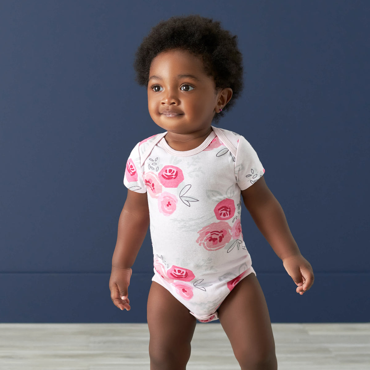 3-Pack Baby Girls Rose Floral Short Sleeve Onesies Bodysuits, view 2