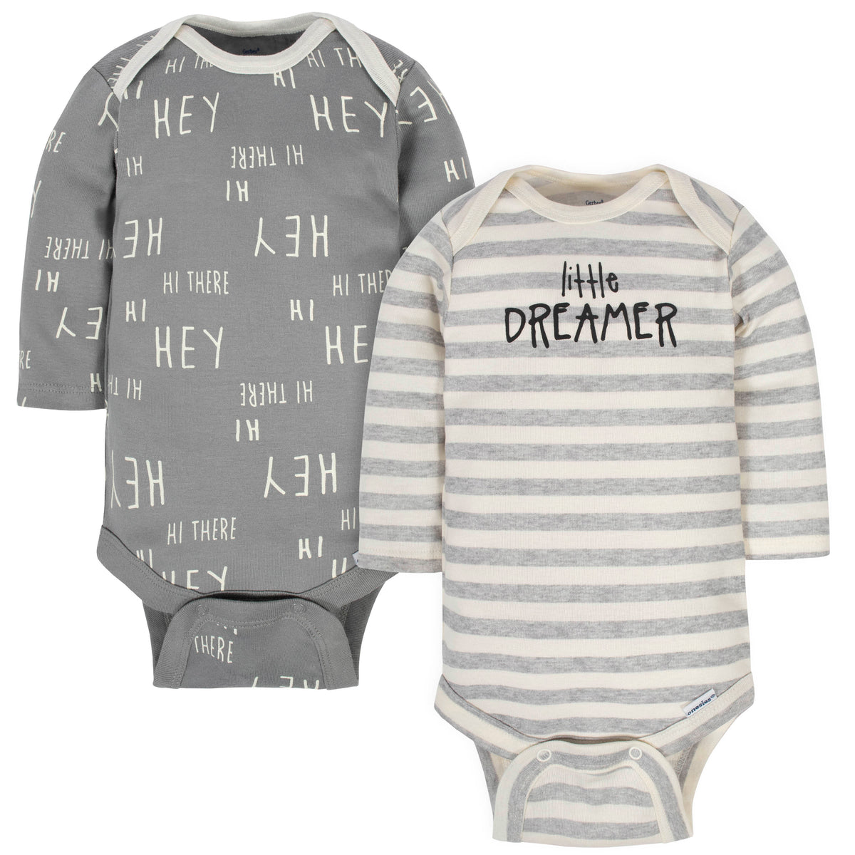 2-Pack Organic Baby Neutral Happy Onesies Brand Long Sleeve Bodysuits