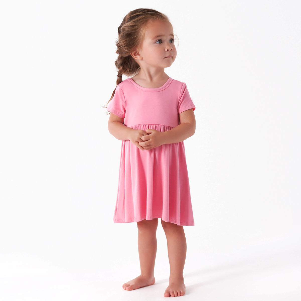Infant & Toddler Girls Pink Lemonade Buttery Soft Viscose Made from Eucalyptus Twirl Dress, view 3