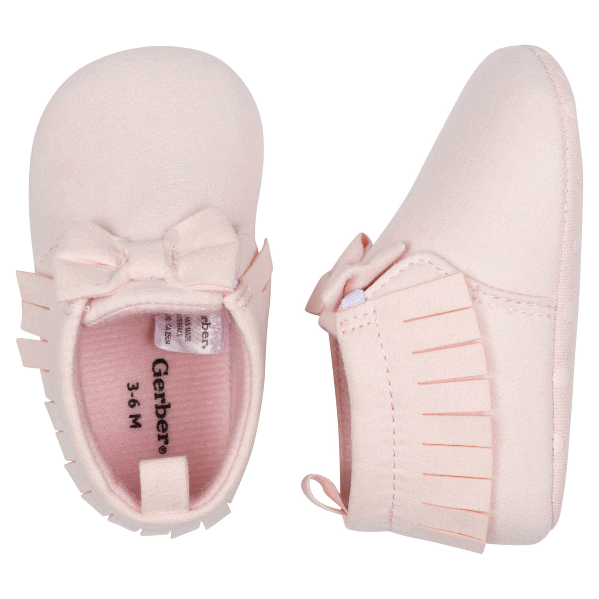 Baby Girls Pink Fringe Faux Suede Shoes, view 2