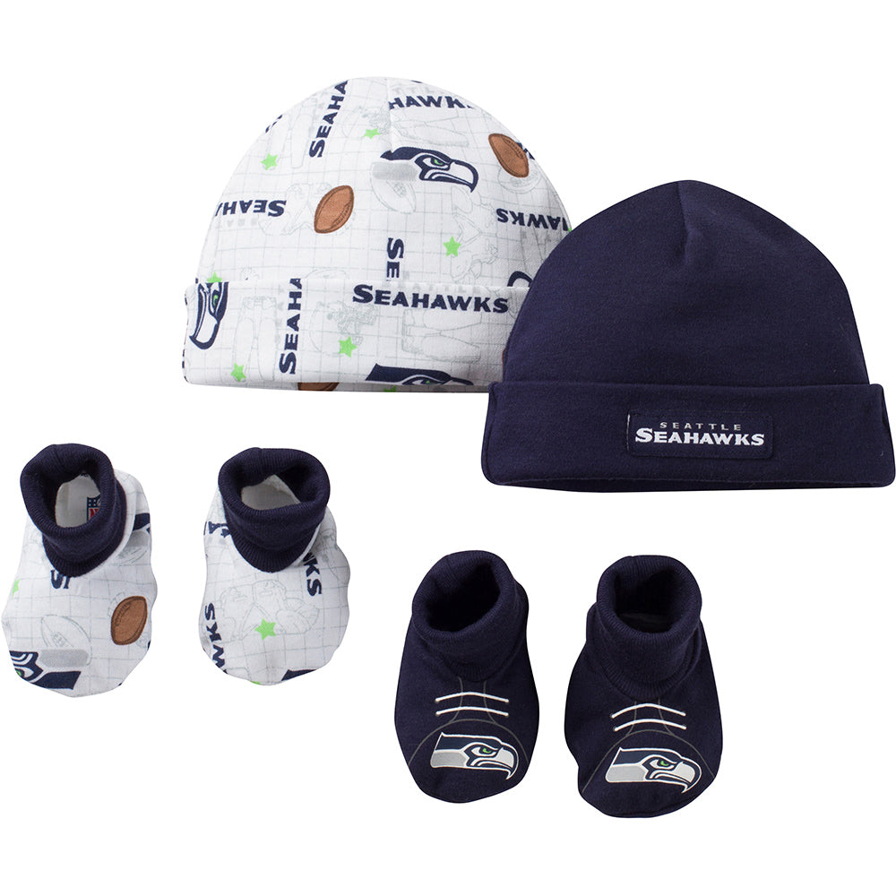 NFL 4-Piece Baby Boys Seahawks Knit Hat and Booties
