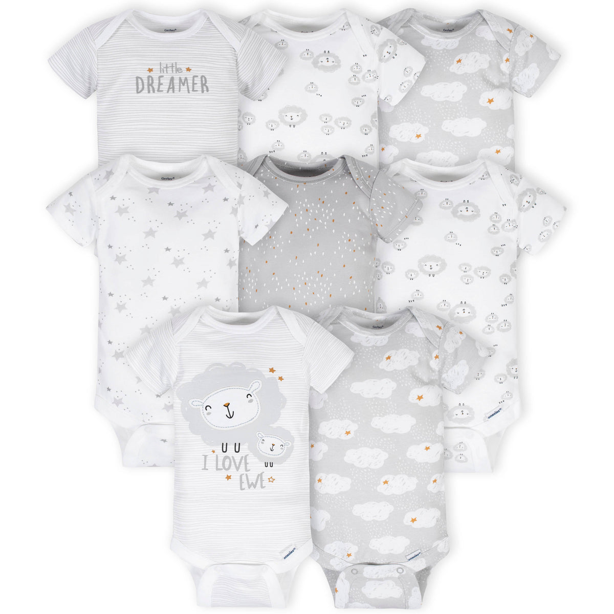 8-Pack Baby Neutral Sheep Short Sleeve Onesies Bodysuits