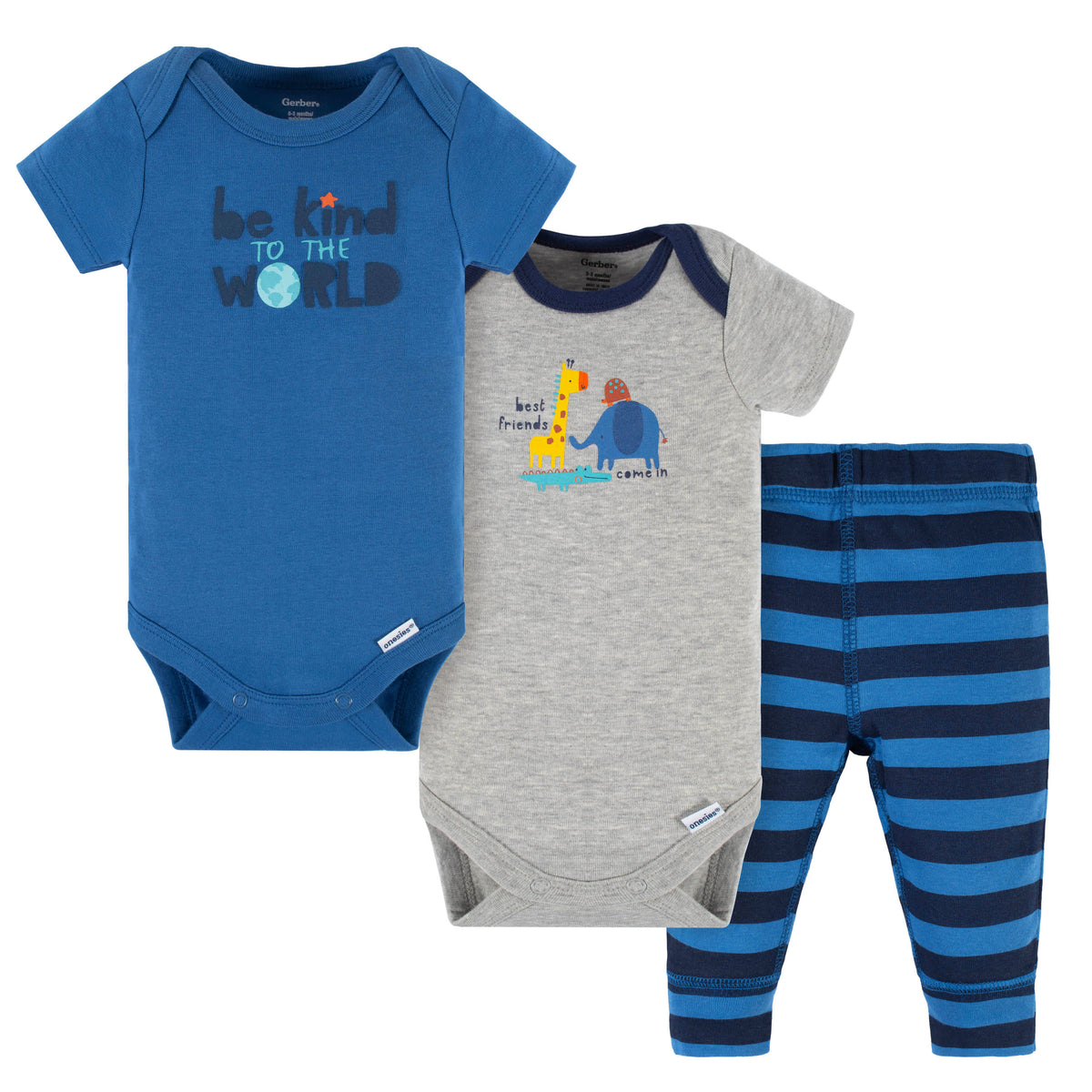 3-Piece Baby Boys Wild & Free Short Sleeve Onesies Bodysuits & Pants Set