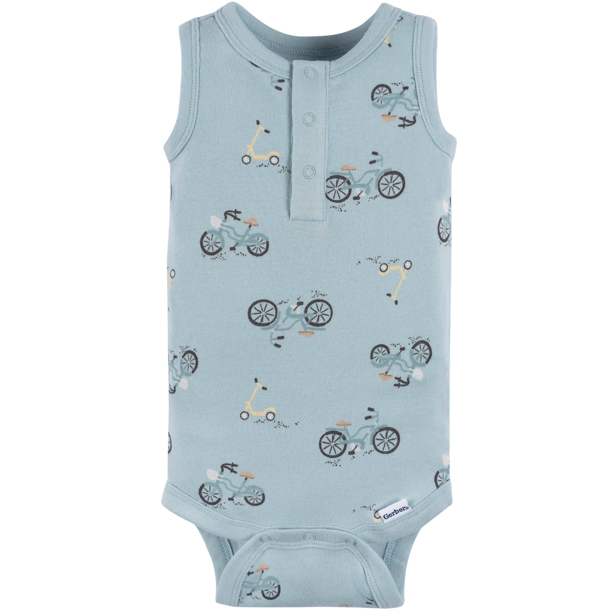 4-Pack Baby Boys Blue Bike Sleeveless Onesies Bodysuits, view 4