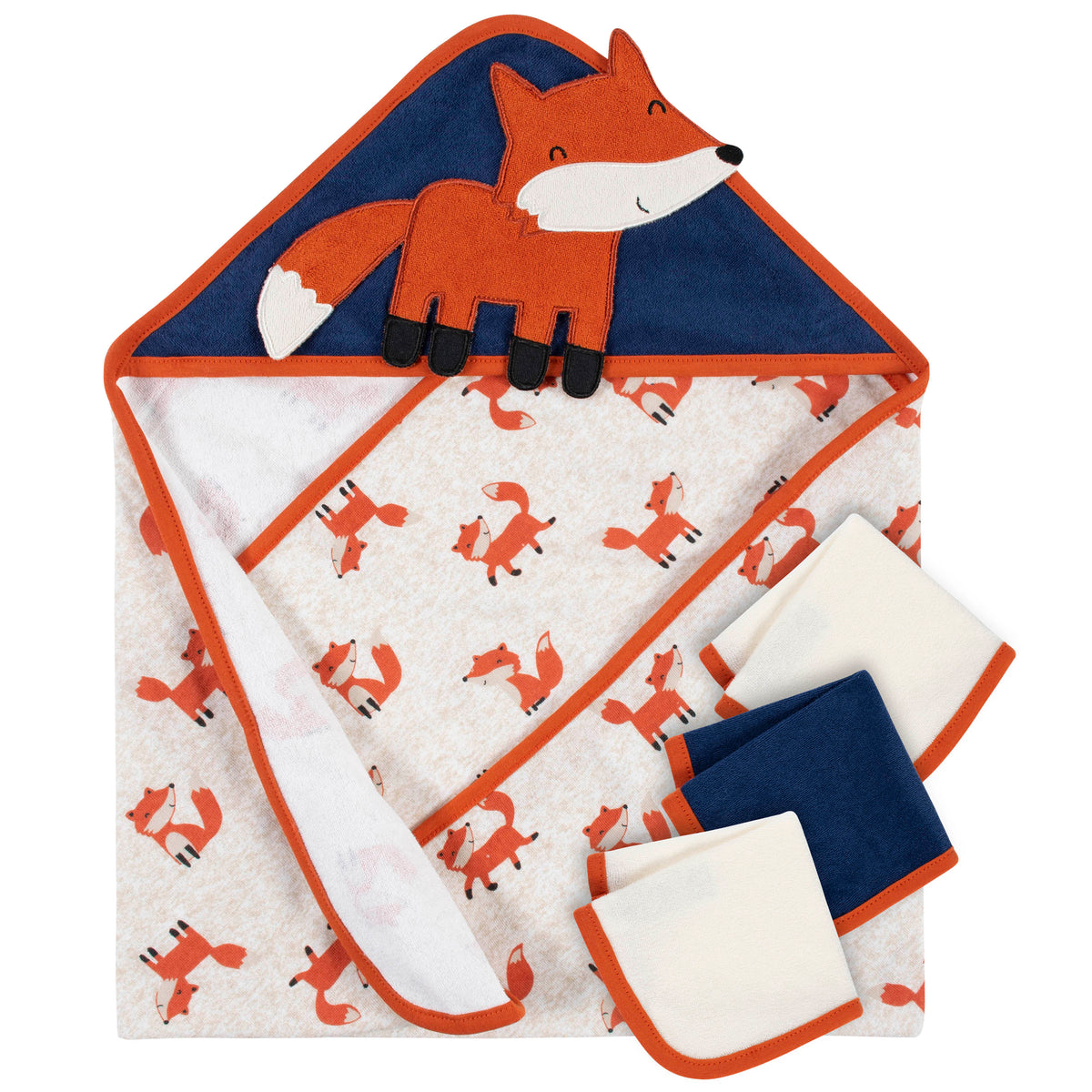 4-Piece Boys Fox Hooded Towel and Washcloths Set