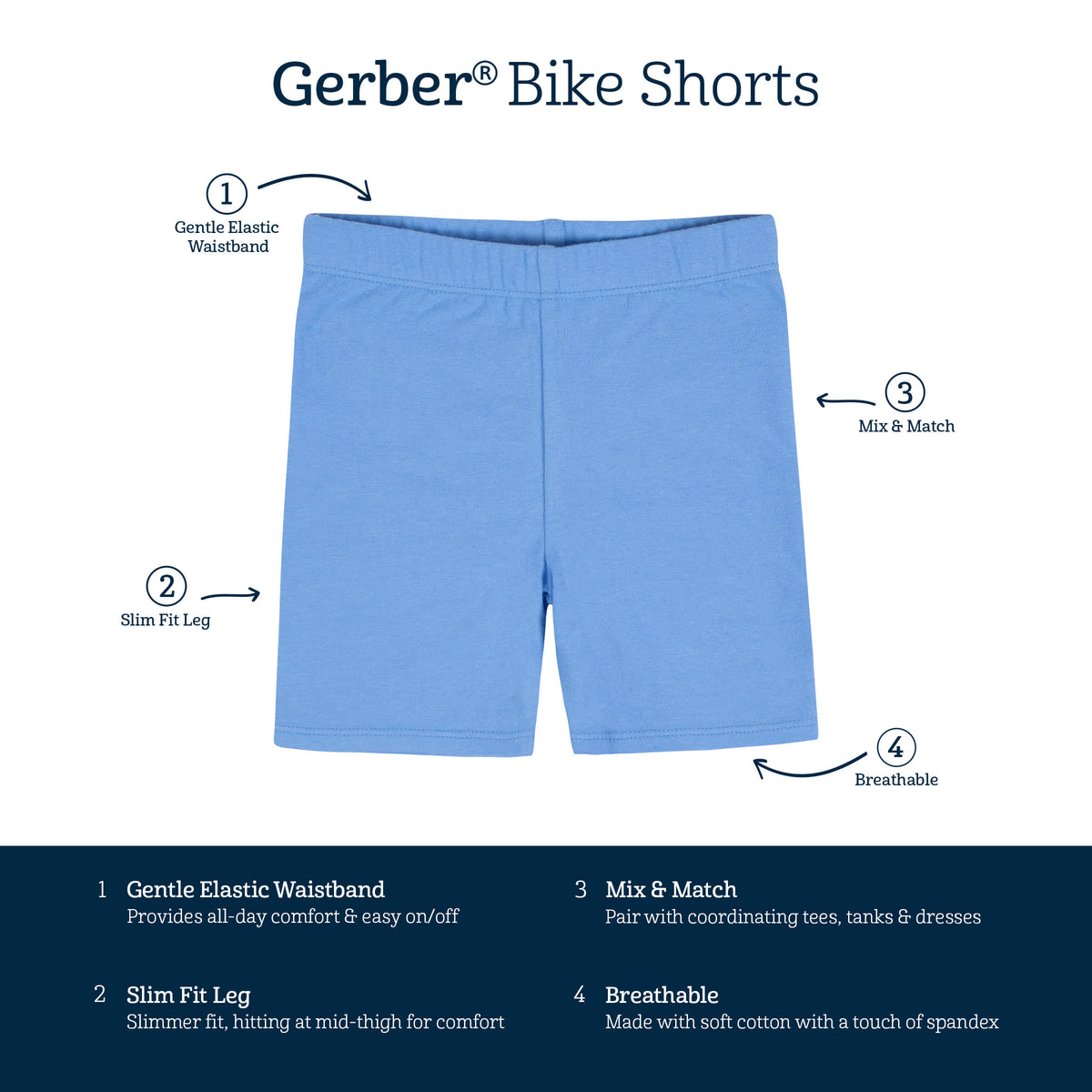 2-Pack Infant & Toddler Girls Blue Pull-On Bike Shorts, view 6