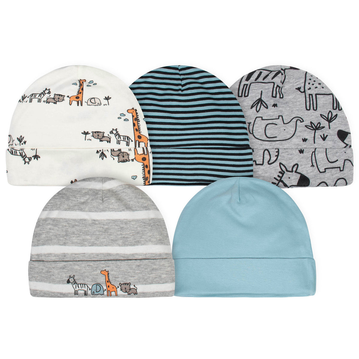 5-Pack Baby Boys Jungle Caps Set