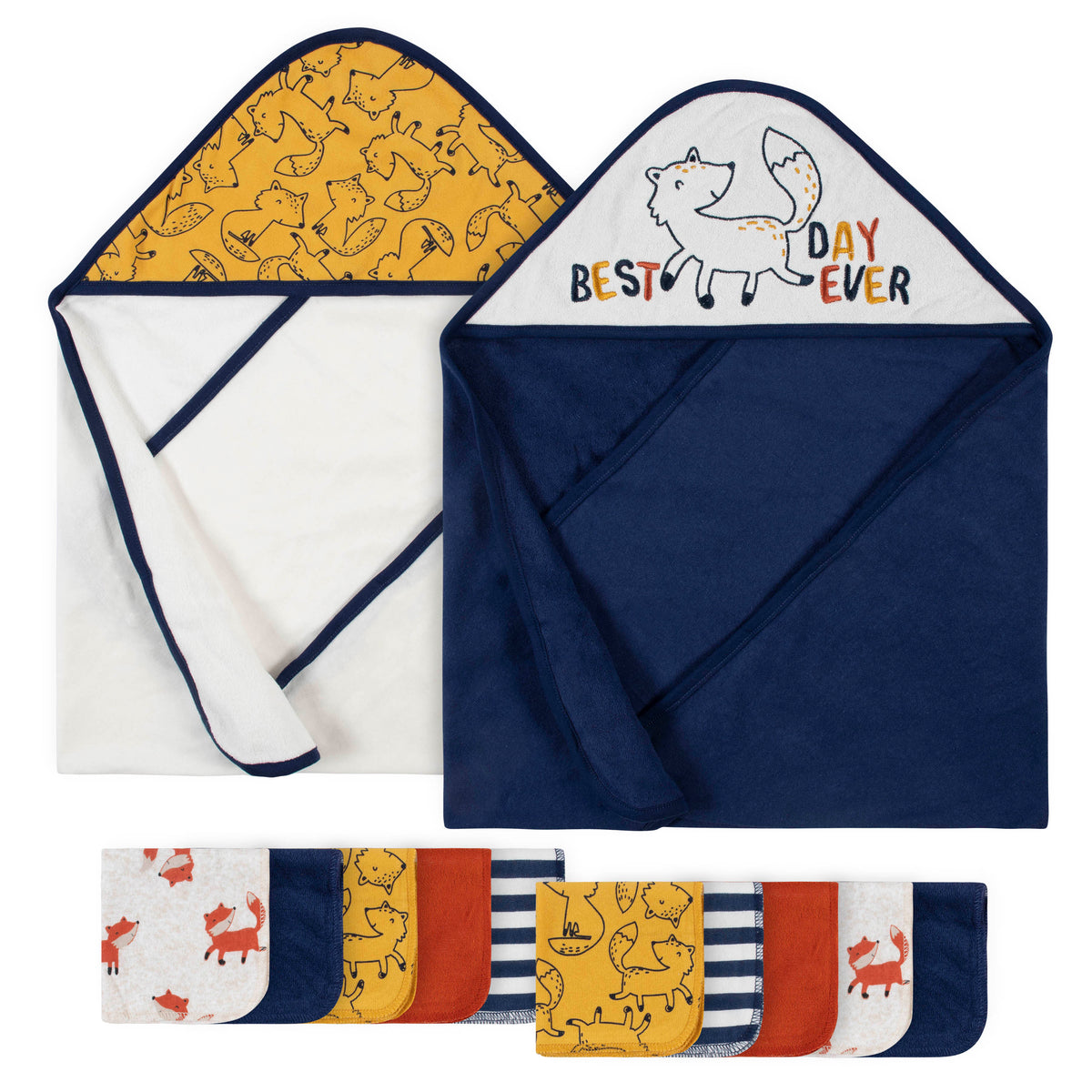 12-Piece Baby Neutral Fox Hooded Towels & Washcloths Set