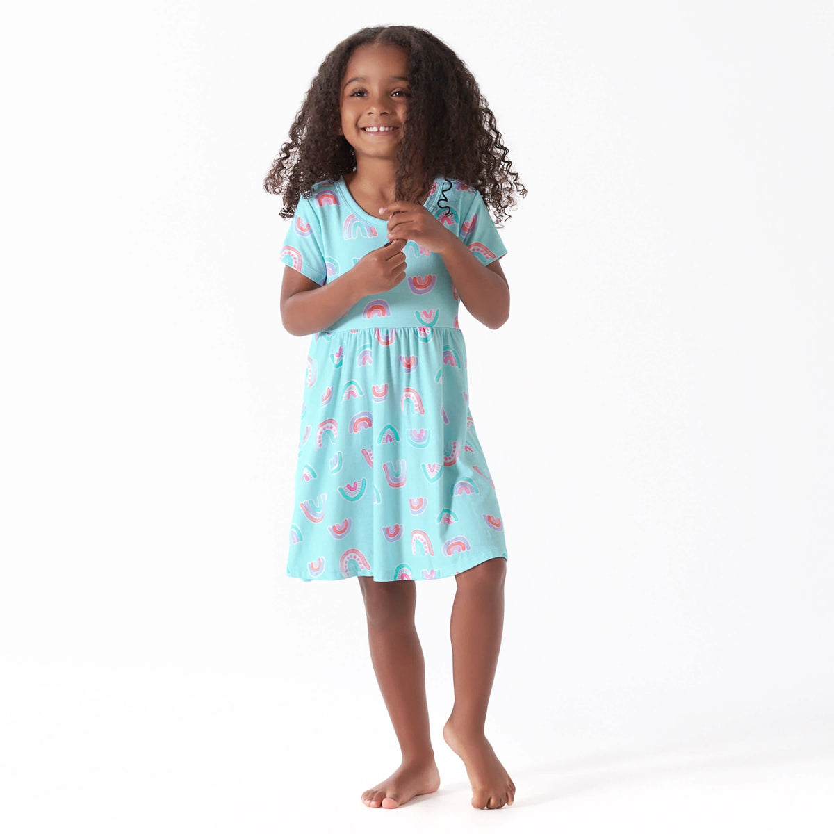 Infant & Toddler Girls Rainbow Sky Buttery Soft Viscose Made from Eucalyptus Twirl Dress, view 1