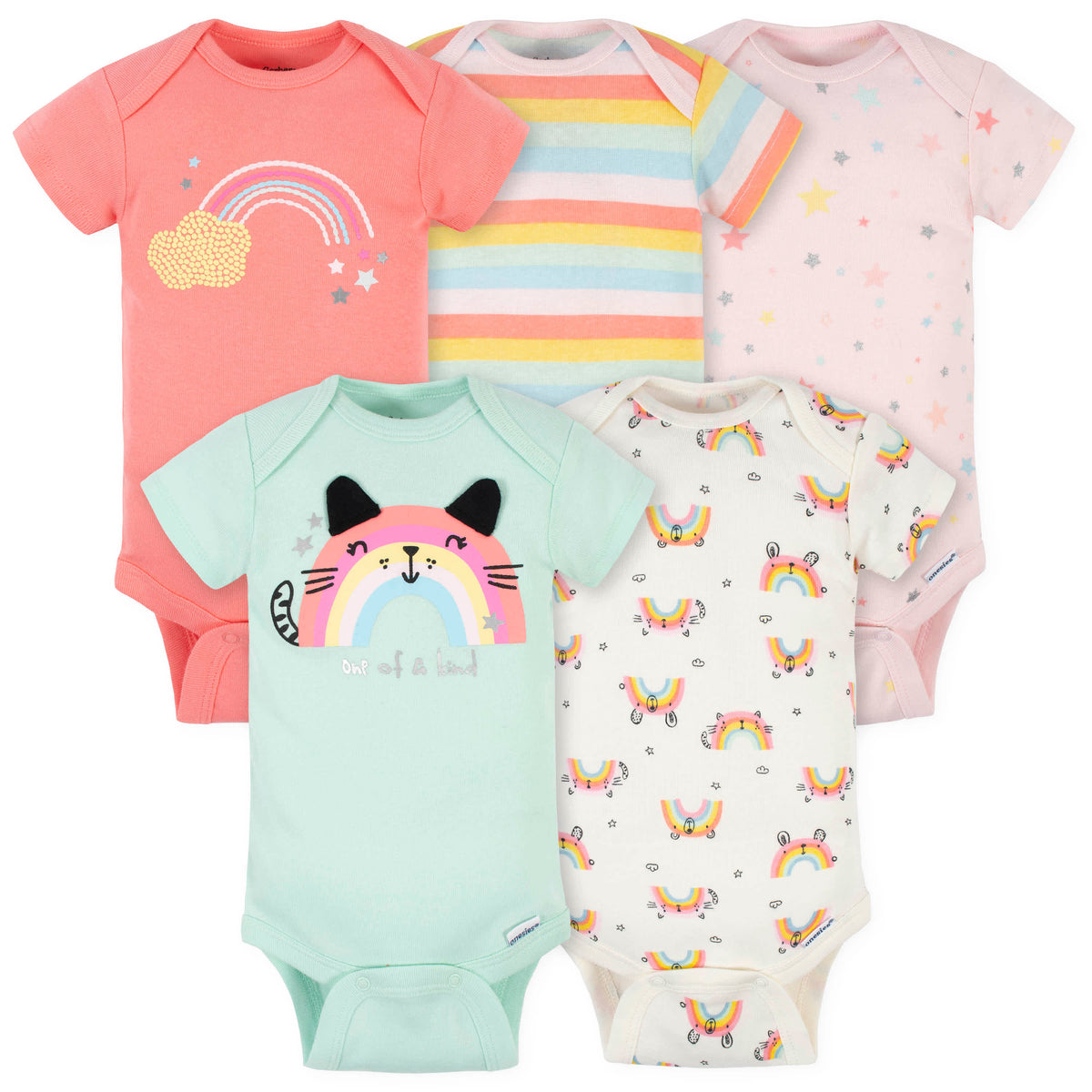 5-Pack Baby Girls Rainbow Short Sleeve Onesies Bodysuits