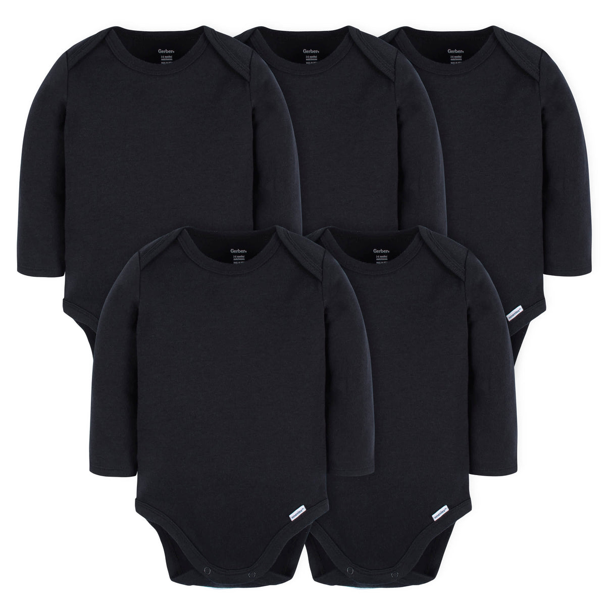 5-Pack Baby Black Premium Long Sleeve Lap Shoulder Onesies Bodysuits