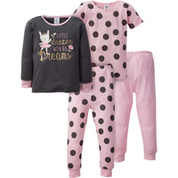 4-Piece Girls Bunny Snug Fit Cotton Pajamas
