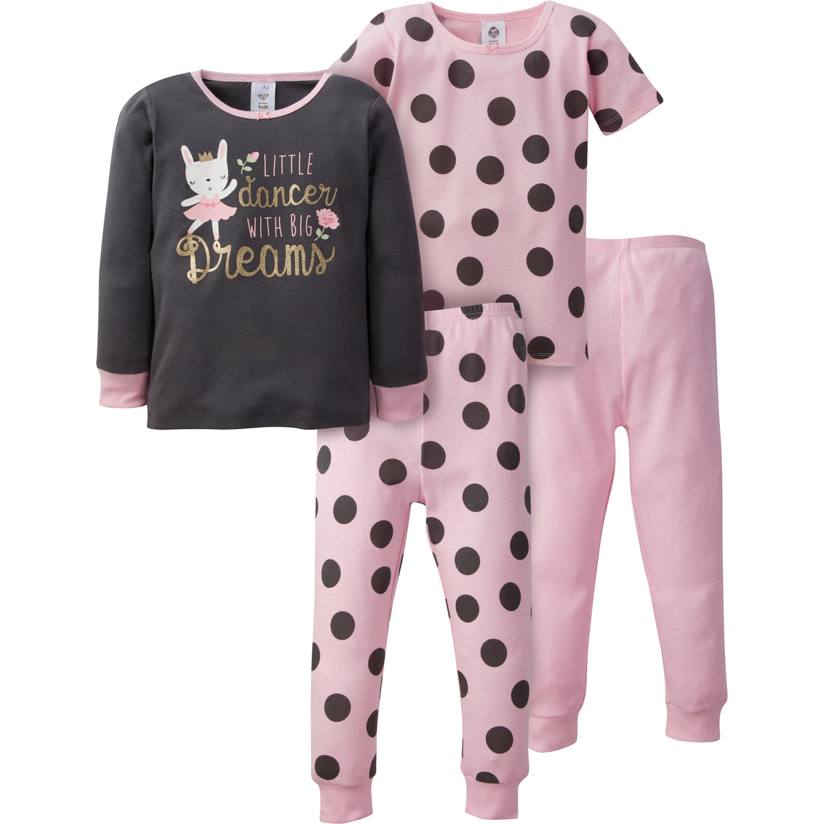 4-Piece Girls Bunny Snug Fit Cotton Pajamas