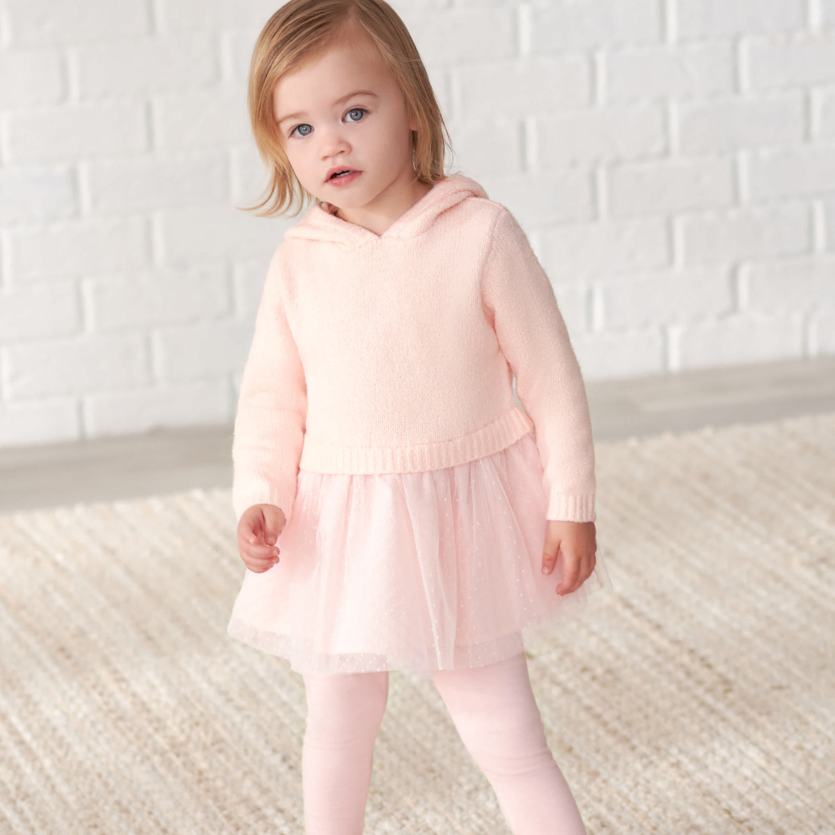 Infant & Toddler Girls Light Pink Sweater Dress With Tulle Skirt, view 4