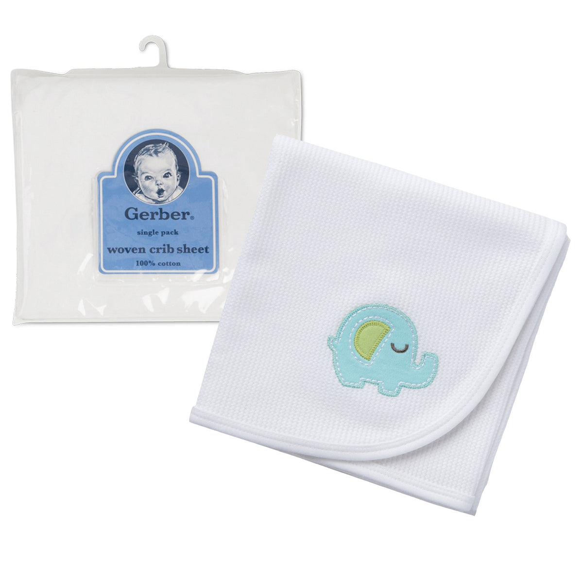 2-Piece Baby Neutral Elephant Fitted Crib Sheet and Thermal Blanket Set