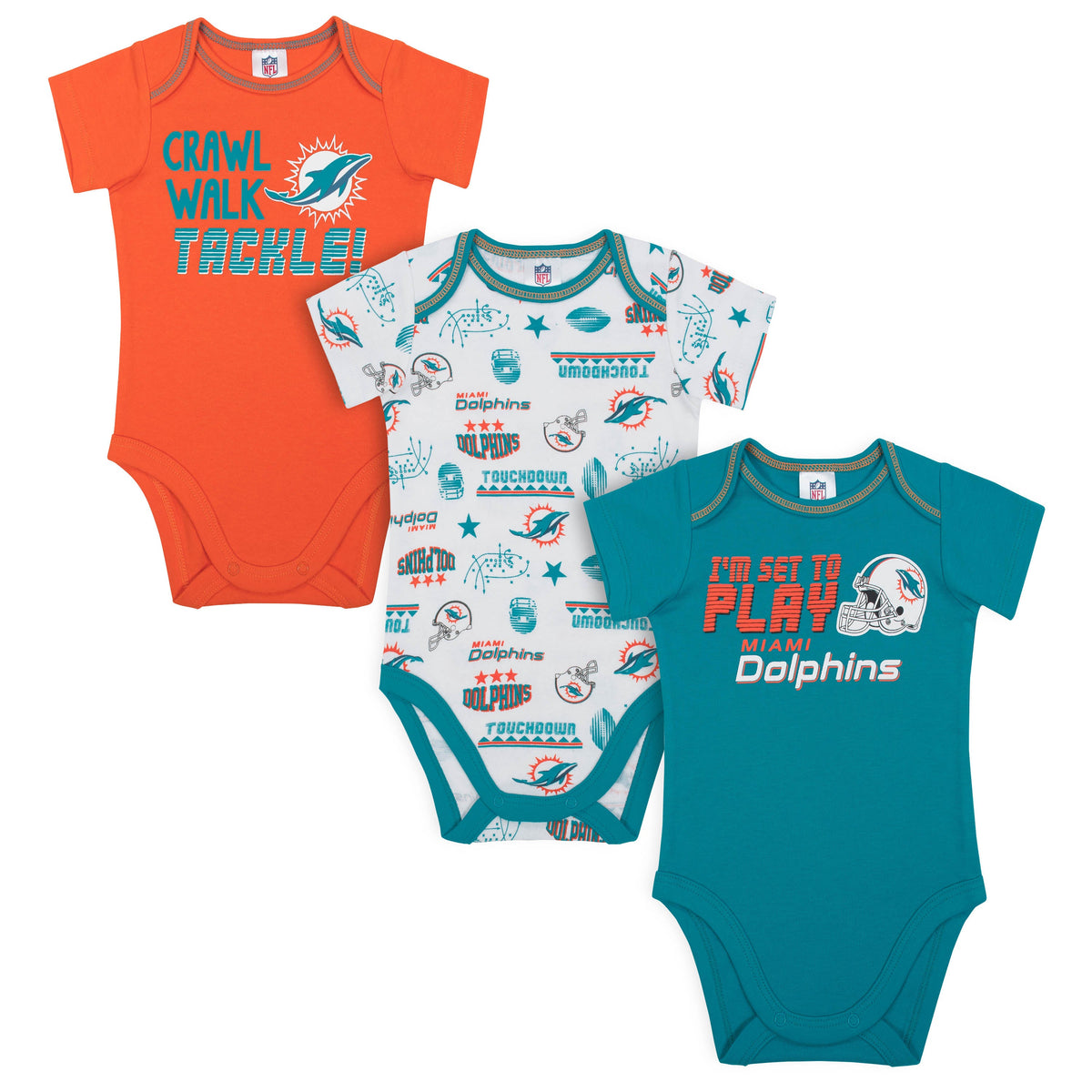 3-Pack Miami Dolphins Short Sleeve Bodysuits
