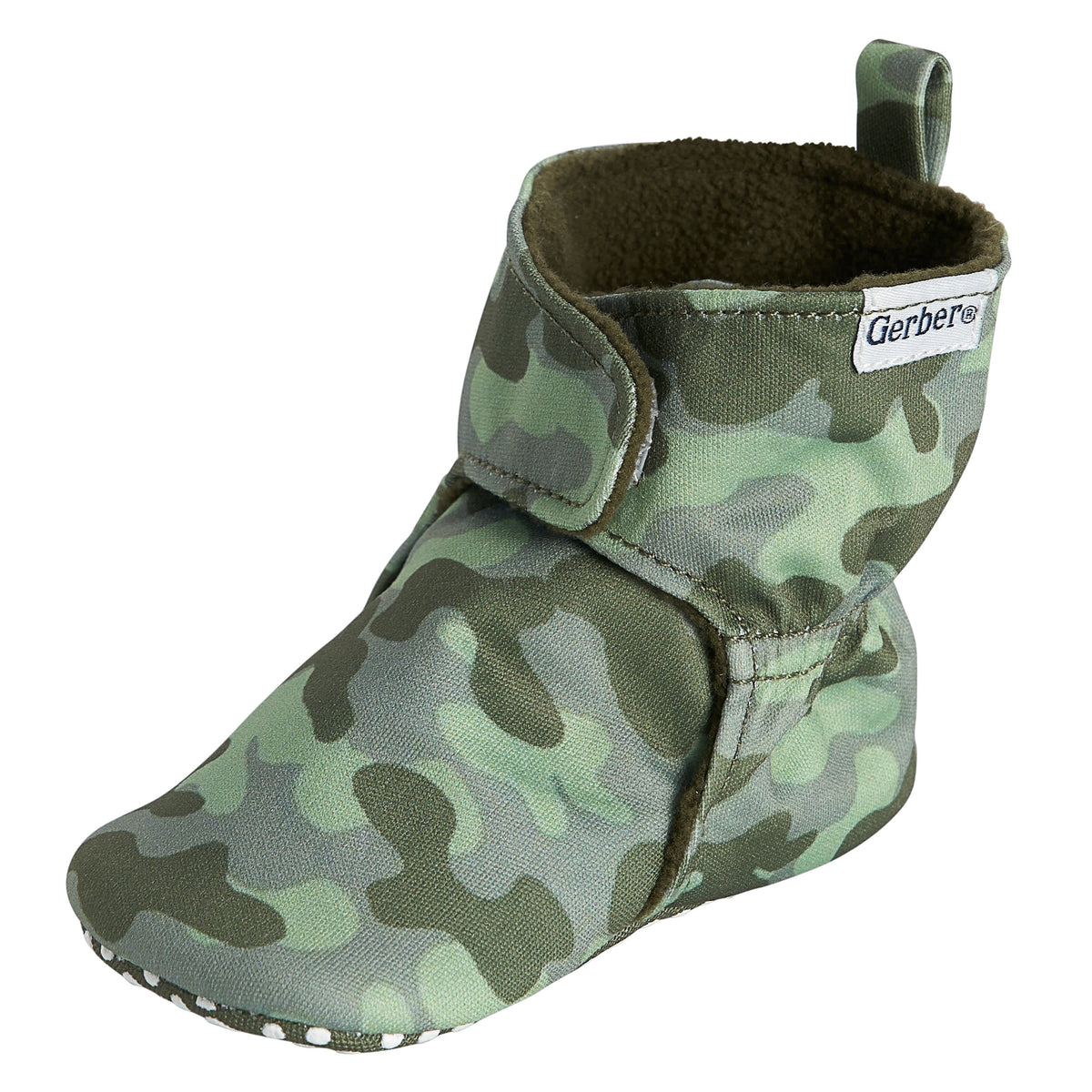 Baby Boys Green Camo Soft Booties, view 6