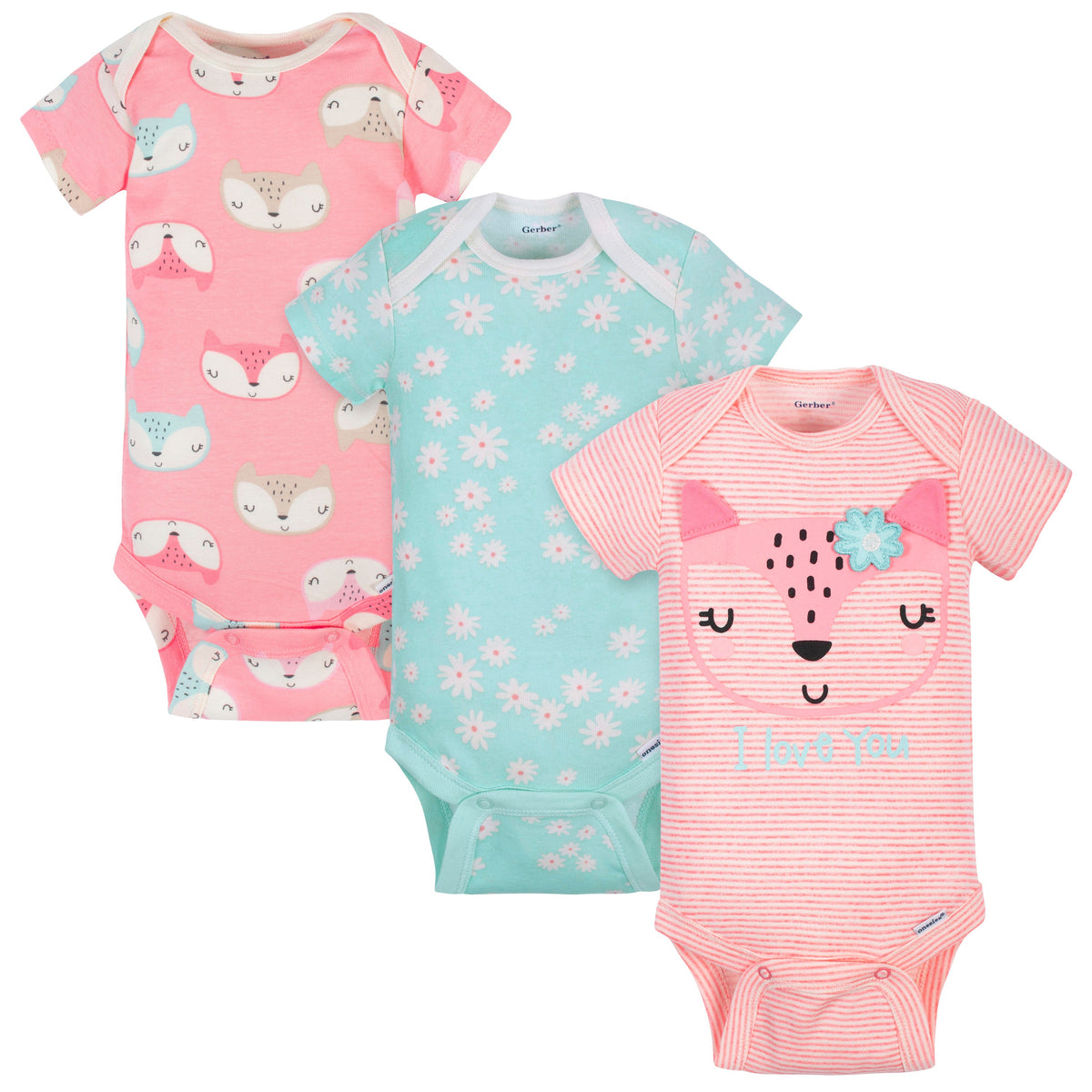 3-Pack Baby Girls Fox Short Sleeve Onesies Brand Bodysuits
