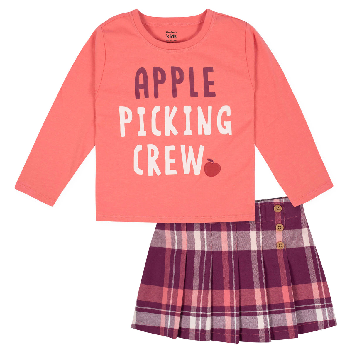 2-Piece Infant & Toddler Girls Burgundy Plaid Tee & Skirt Set
