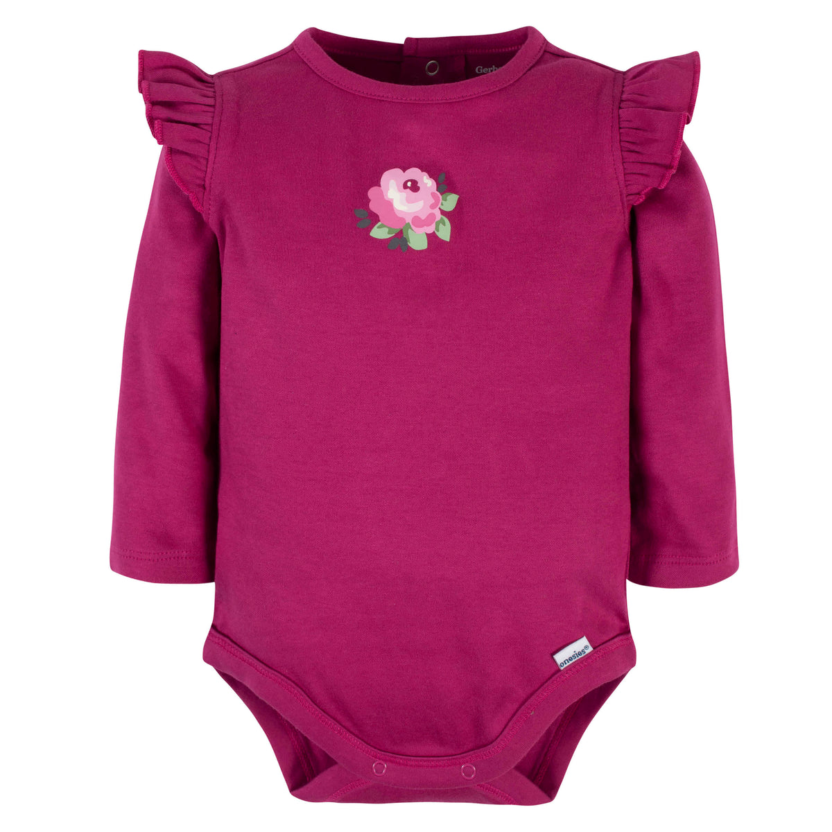 3-Piece Baby Girls Burgundy Garden Onesies Bodysuit, Pants & Headband Set, view 2