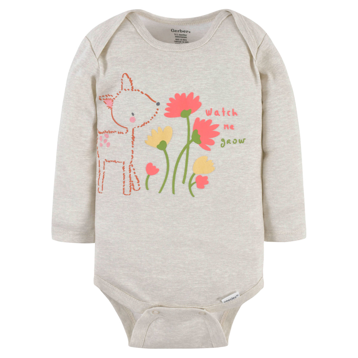 3-Pack Baby Girls Floral Deer Long Sleeve Onesies Bodysuits, view 2