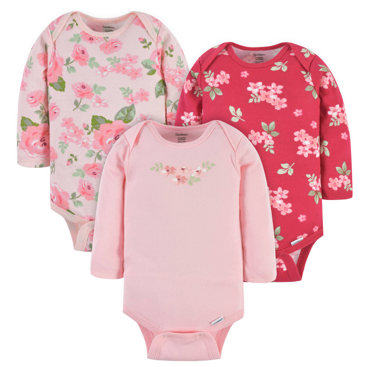 3-Pack Baby Girls Floral Long Sleeve Onesies Bodysuits