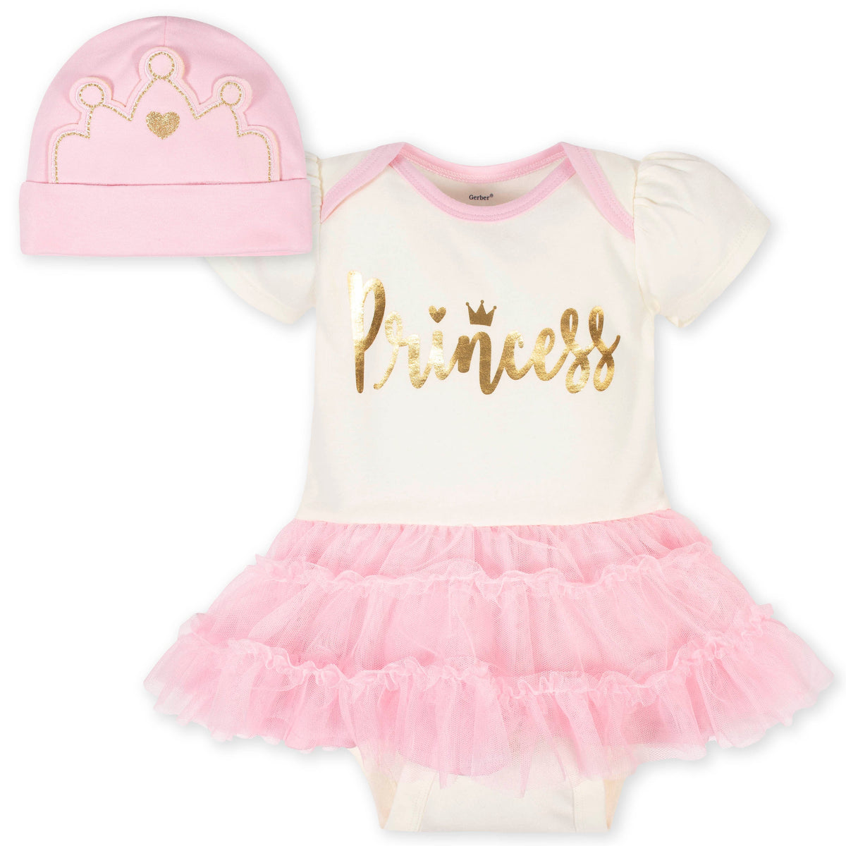 2-Piece Baby Girls Princess Tutu Bodysuit and Cap Set