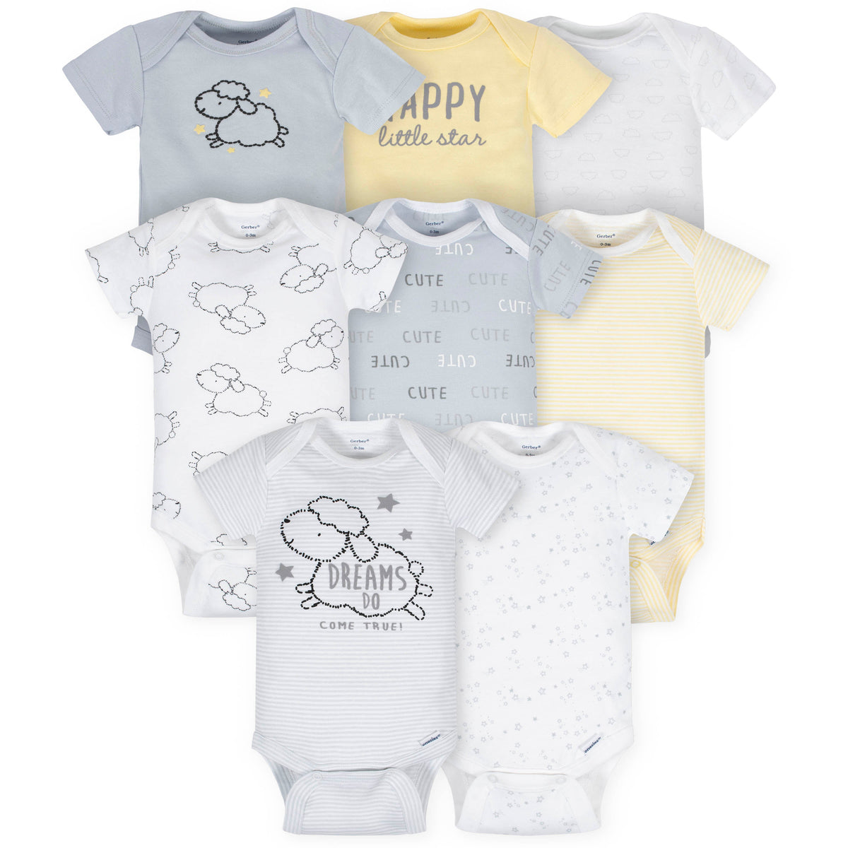 8-Pack Baby Neutral Sheep Short Sleeve Onesies Bodysuits