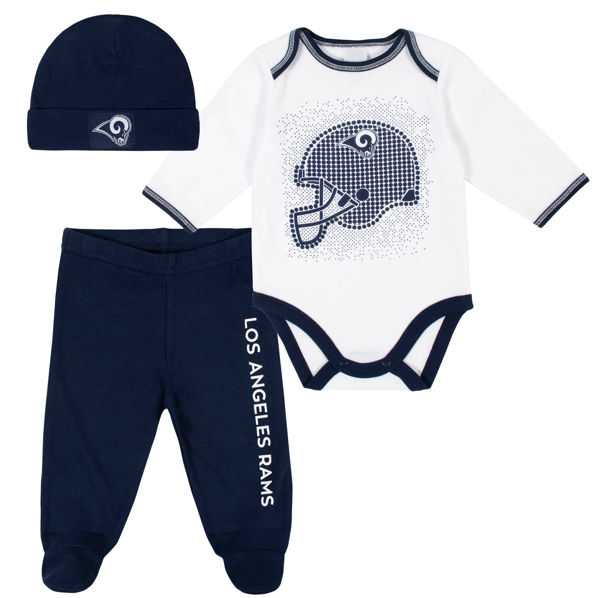 3-Piece Baby Boys Rams Bodysuit, Pant, and Cap Set
