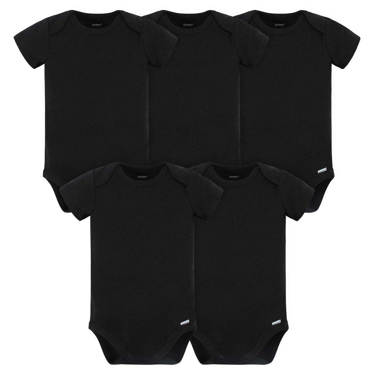 5-Pack Black Premium Short Sleeve Onesies Bodysuits