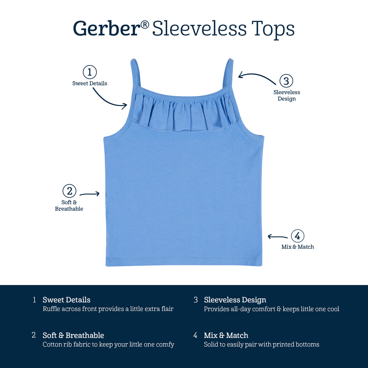 2-Pack Infant & Toddler Girls Blue Sleeveless Tops, view 6