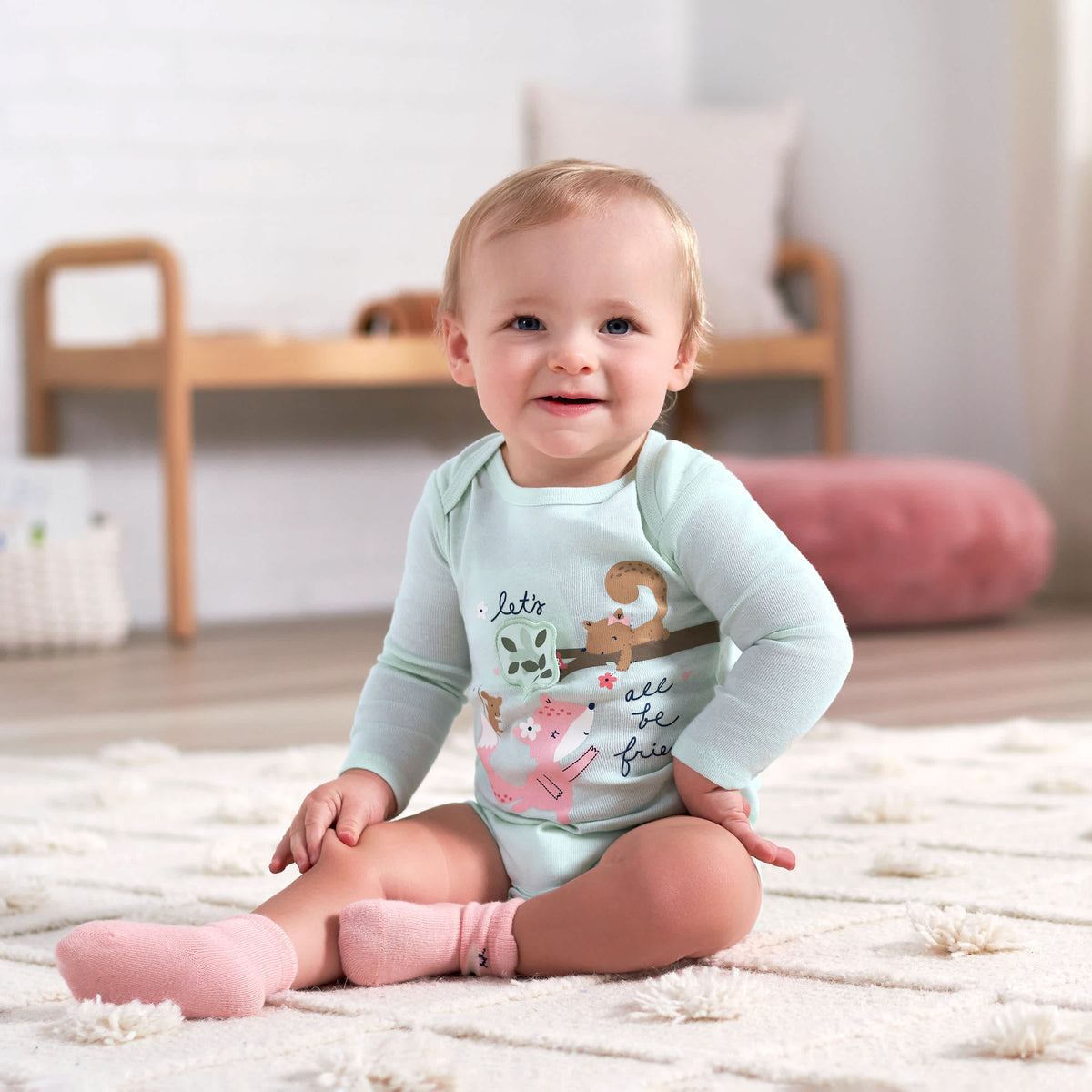 3-Pack Baby Girls Fox Long Sleeve Onesies Bodysuits, view 4