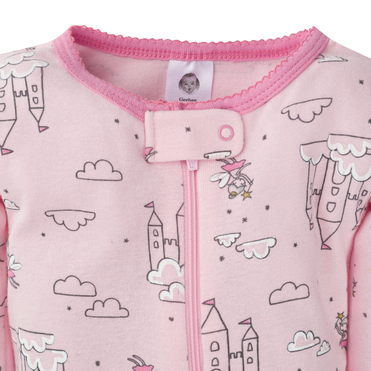 2-Pack Girls Castle Snug Fit Footed Cotton Pajamas, view 2