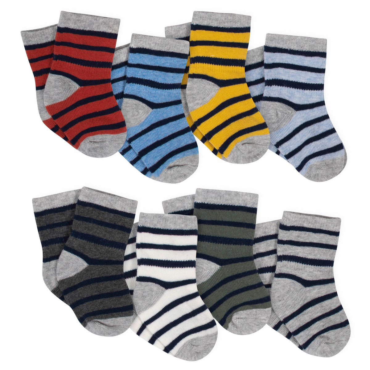 8-Pack Boys Stripes Jersey Crew Socks