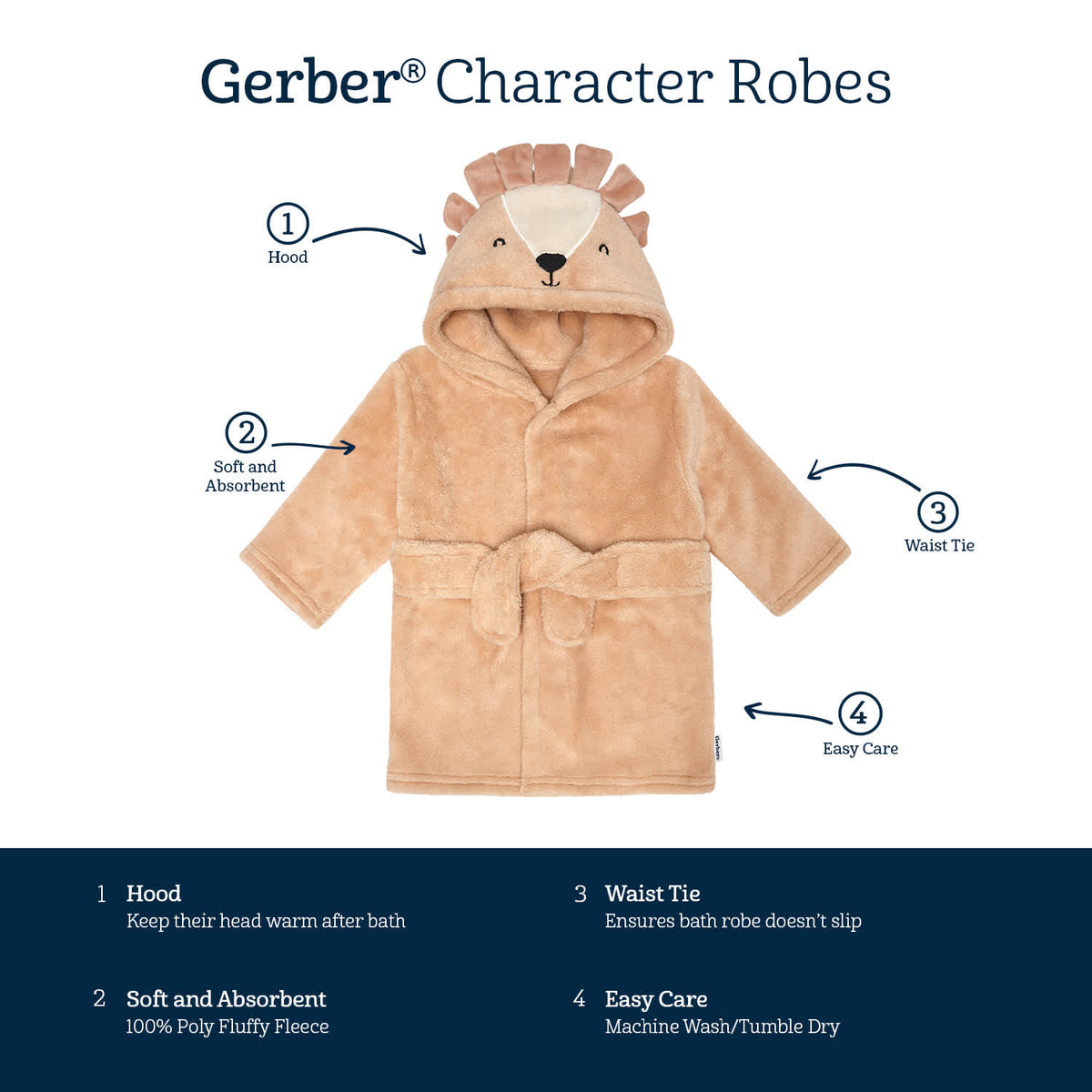 Baby Boys Brown Lion Robe, view 5
