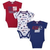 3-Pack New York Giants Short Sleeve Bodysuits