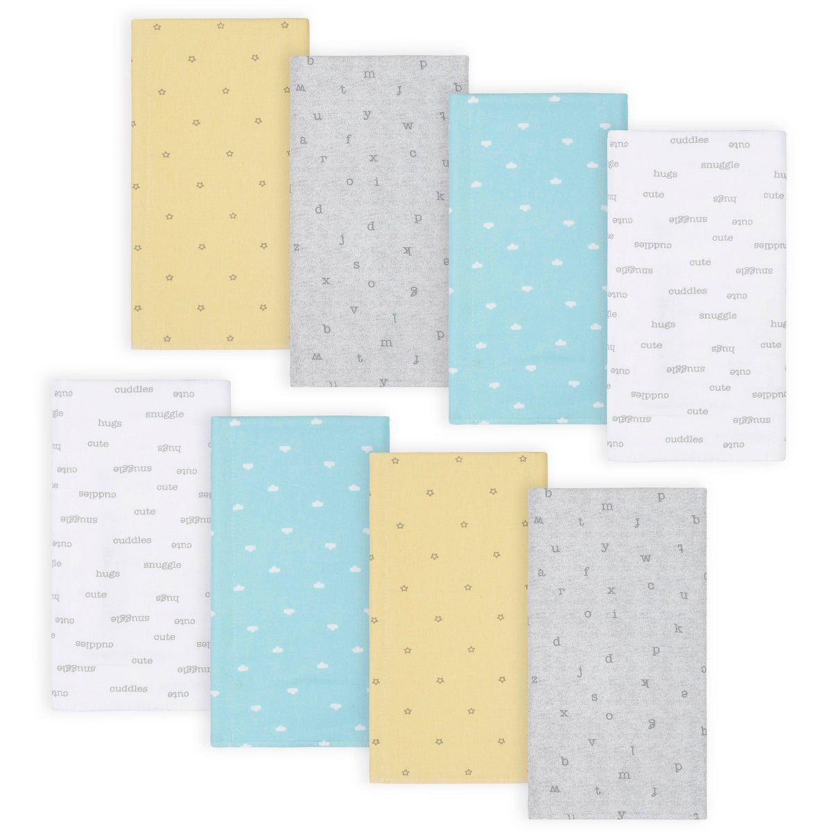 8-Pack Baby Neutral Hugs Flannel Burp Cloths