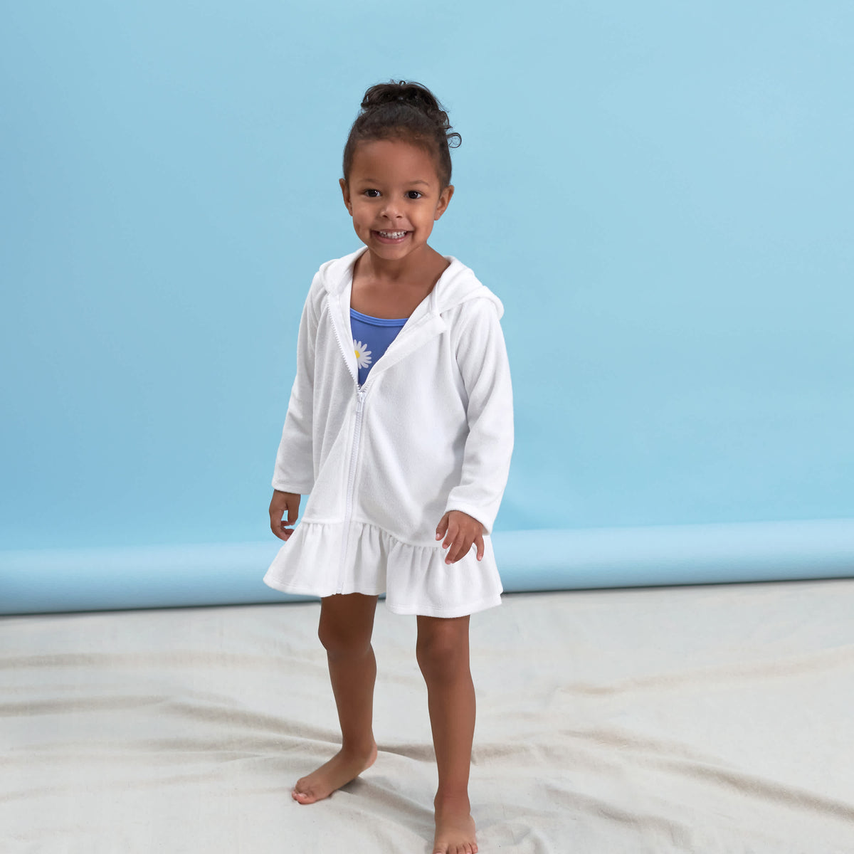 Baby & Toddler Girls White Zipper Hoodie Terry Coverup, view 2