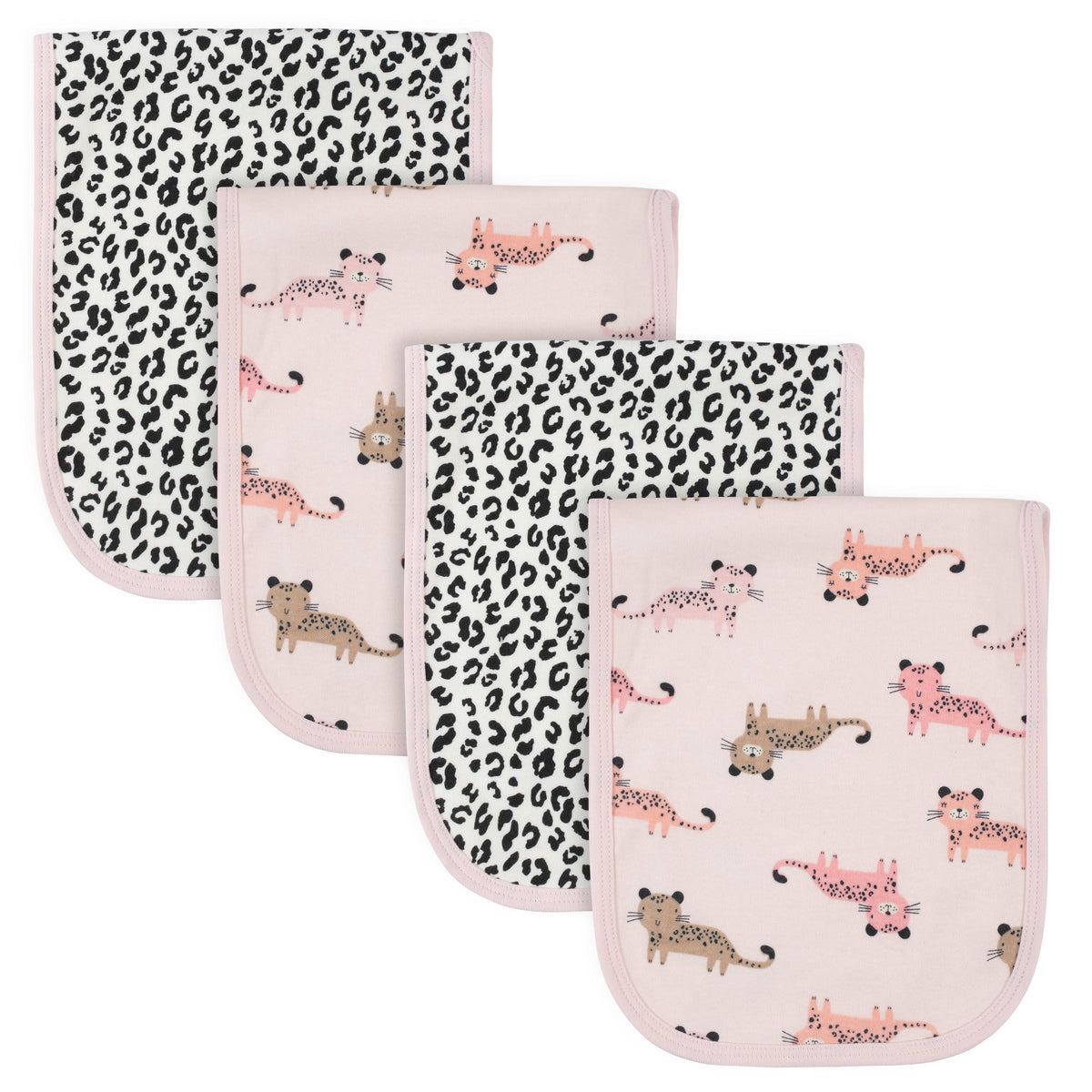 4-Pack Baby Girls Leopard Terry Burp Cloths