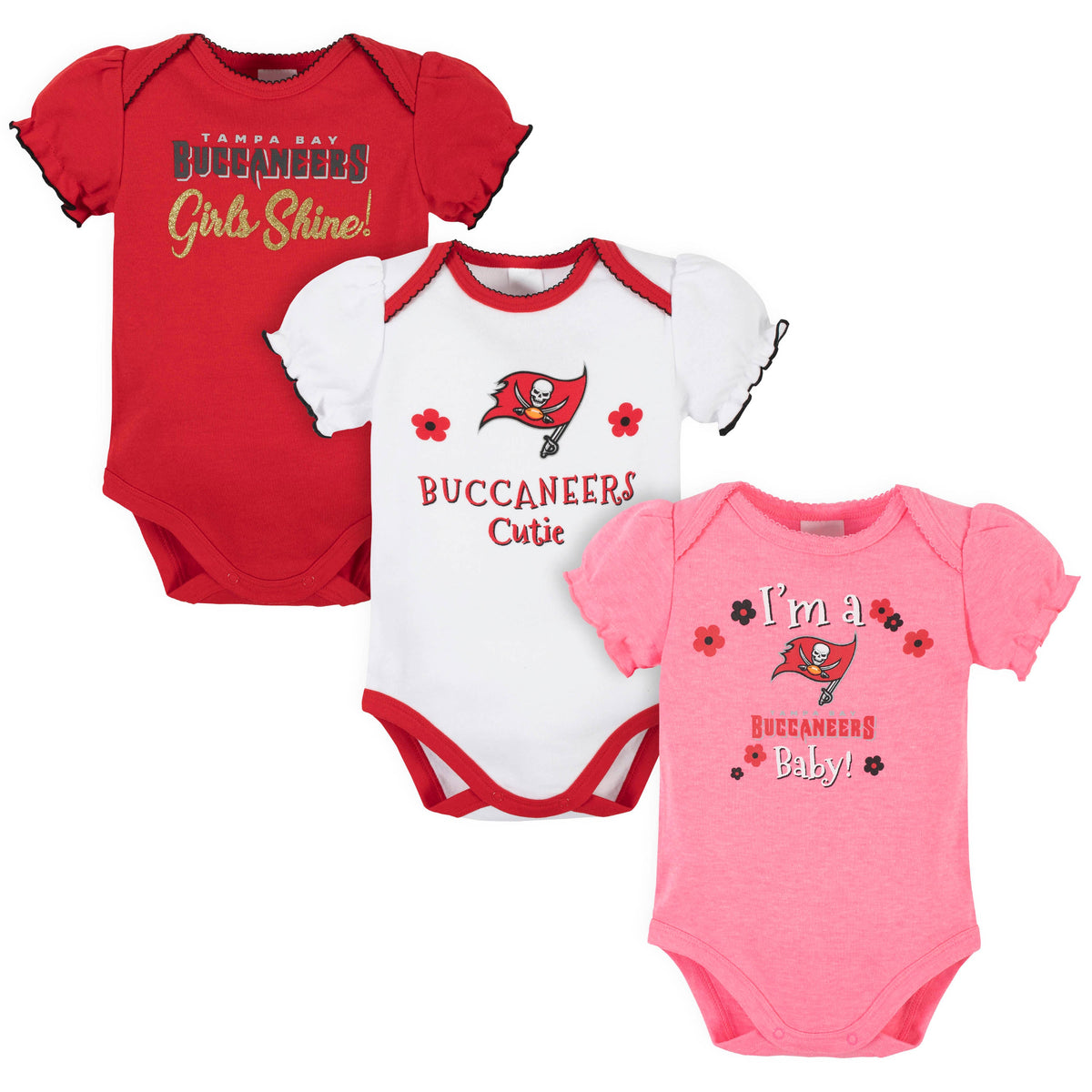 3-Pack Tampa Bay Buccaneers Short Sleeve Bodysuits