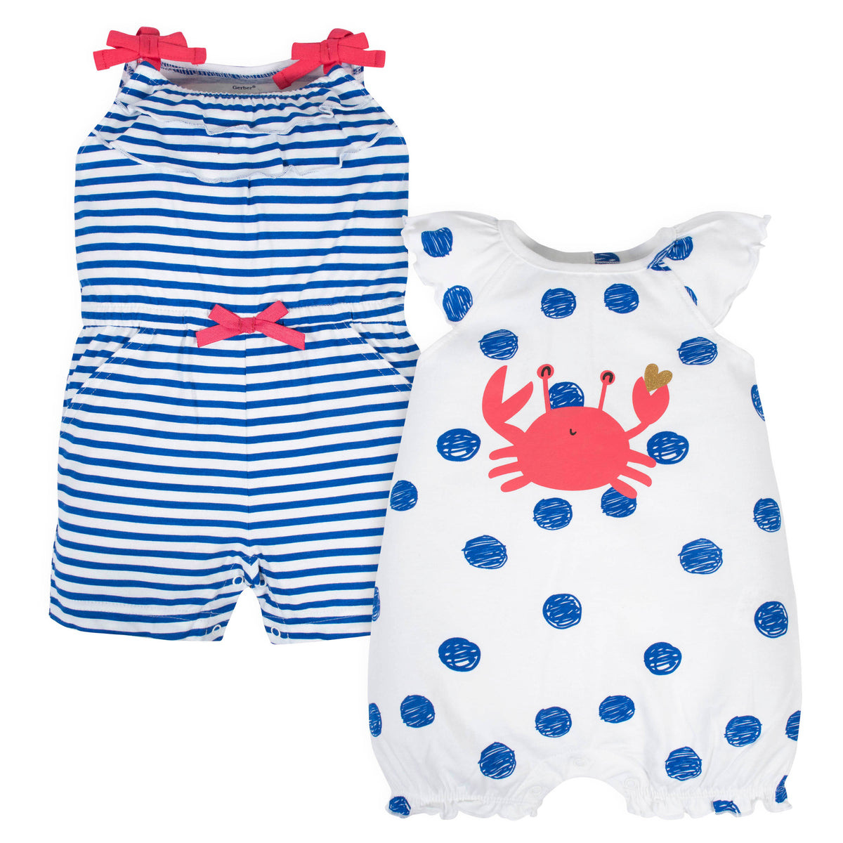 2-Pack Baby and Toddler Girls Crab Rompers